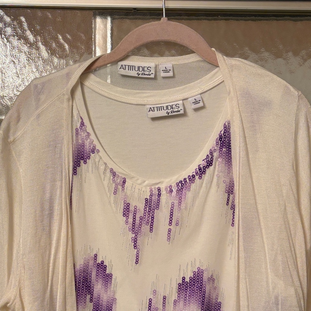 Attitudes by Renee Cream Scoop Neck Top with Label Detail